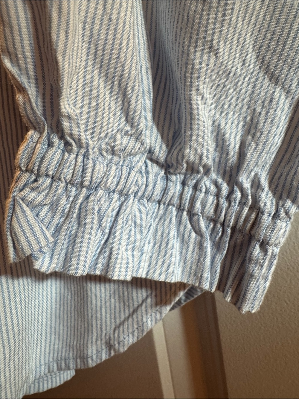 LOFT Light Blue Striped Off-Shoulder Blouse Womens M coastal top peasant cottage - Picture 2 of 5